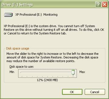 fig 8 system restore disk space monitoring