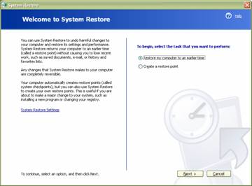 fig 1 welcome to system restore window